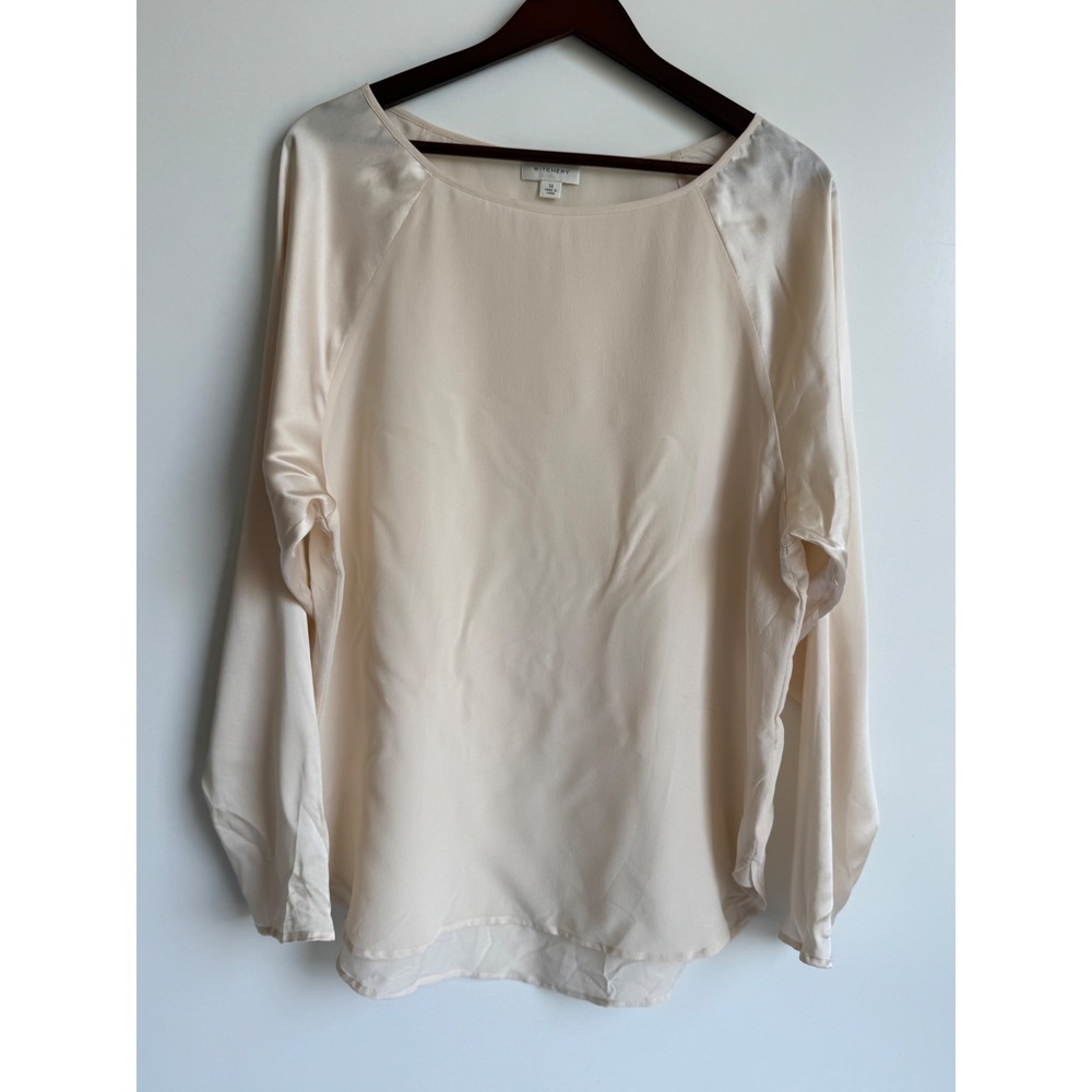 Witchery 100% Silk Blouse Cream Champagne Long Sleeve XL coquette quiet luxury